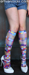 Violet Love Hosiery Tic Tac Geometric Mix Fishnets Knee High Women's Socks