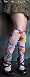 Violet Love Mix Fishnet Spoil Me Floral Print Knee High Women's Socks