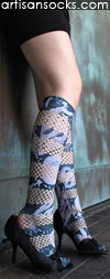 Violet Love Mix Fishnet Fight Club Knee High Stockings / Trouser Socks