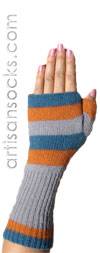 Blue and Orange Striped Wool / Angora Fingerless Gloves - Gray