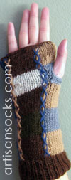 Fleece Lined Brown Patch Wool Fingerless Gloves