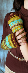 Fleece Lined Colorful Sage Wool Fingerless Gloves