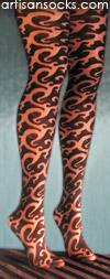 Tattoo Patterned Tights with Black Swirl Design