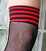 Black Thigh High Fishnet Stockings with Red and Black Striped Top