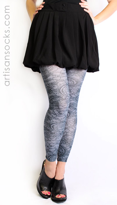 i morgen flertal Forbandet Plus Size Slate Gray Footless Tights with Black Lace Print