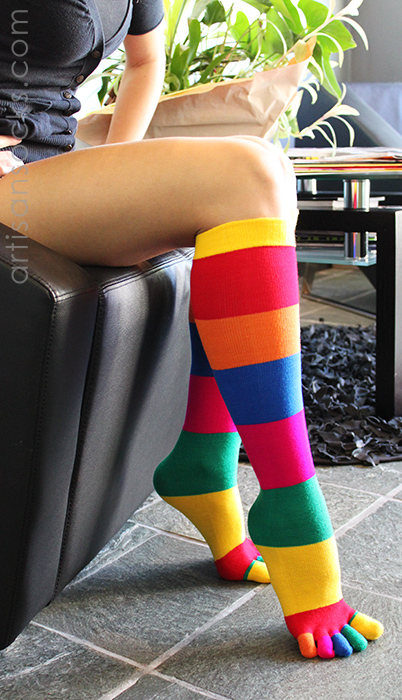 Rainbow Striped Knee High Toe Socks by K. Bell