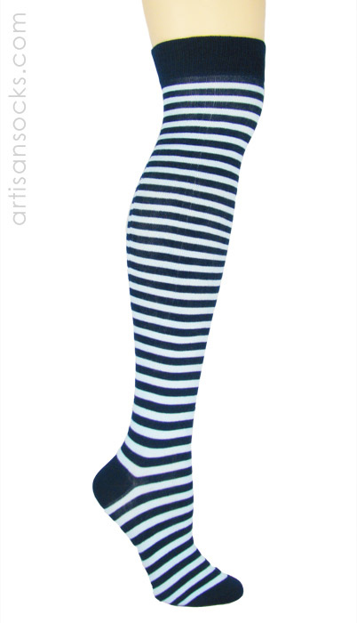 K. Bell Navy and Pale Blue Striped Over the Knee Socks