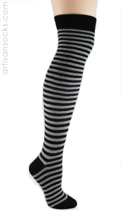 K. Bell Over the Knee Striped Socks - GREY / BLACK Stripes