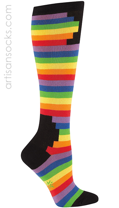Geometric Black Blocks and Rainbow Knee High Socks