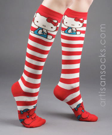Vintage Hello Kitty Striped Knee High Socks with Apples