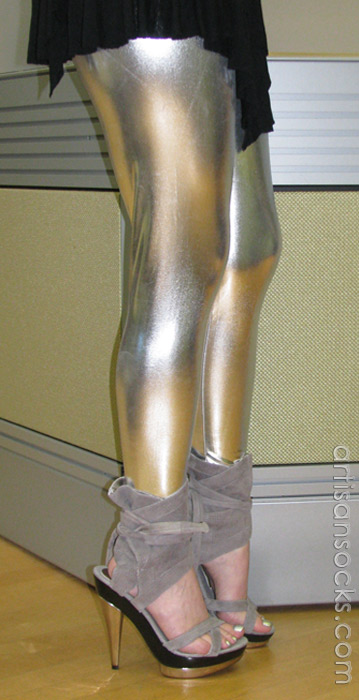 Shiny Stretch Leggings in Black, Gold, and Silver Lame