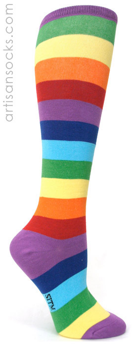 Bright Rainbow Stripes on Sock It To Me Knee High Socks