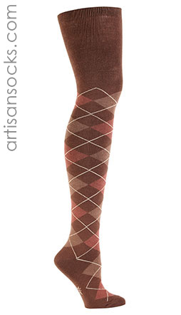 Argyle Over the Knee Socks-Brown and Tan