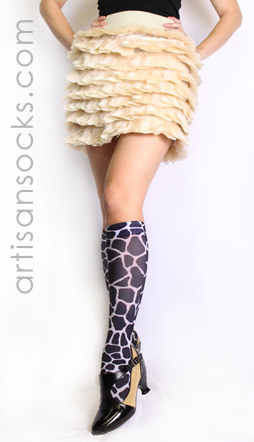 Black Giraffe Print Knee High Socks
