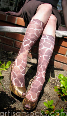 Celeste Stein Brown Giraffe Print Trouser Socks / Knee Socks