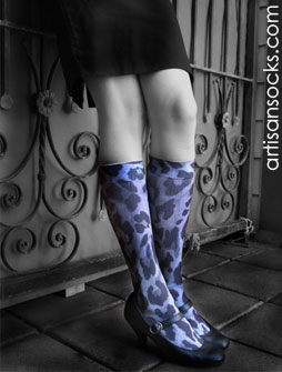 Celeste Stein Blue Cheetah Print & Denim Look Knee High Stockings