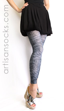 Slate Gray Leggings with Black Lace Print