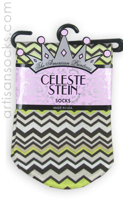 Celeste Stein Lime Green & Brown Zig Zag Print Short TrouserSocks