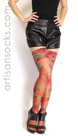 Roses and Leopard Print Thigh Highs