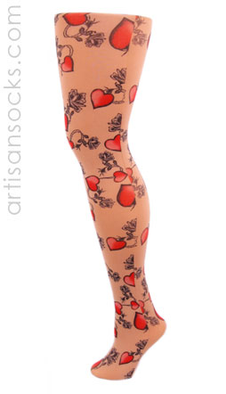 Celeste Stein Tattoo Print Tights with Heart Pattern