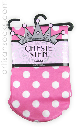 Celeste Stein Short Pink Trouser Socks with White Polka Dots