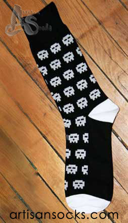 Dieselsweeties Pixel Skull Novelty Fun Cotton Knee High Socks