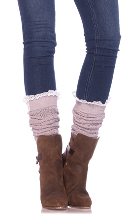 Crochet Knit Boot Socks with Lace Ruffles