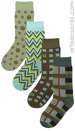 Groovy Green Unisex Socks - Retro Patterned 4 pack Trouser Socks