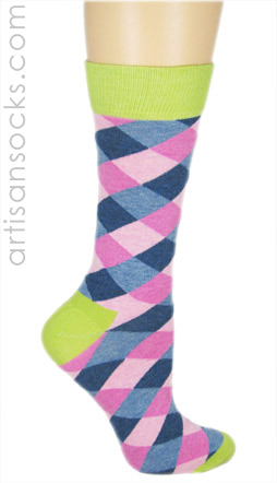 Happy Socks Pink Argyle Multi Color Crew Socks