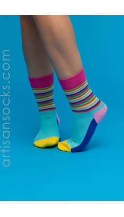 Happy Socks Aqua Multi Color Striped Crew Socks