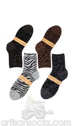 Japanese Snug Fit Metallic Zebra Stripes Mini Crew Sock