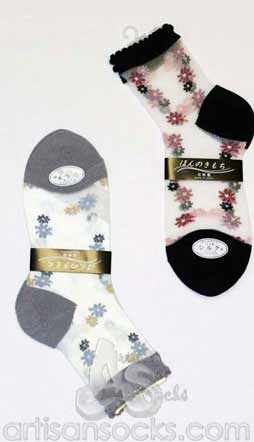 Japanese Silk Flower Mini Crew Socks