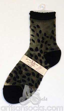 Japanese Silk Leopard Spot Mini Crew Socks