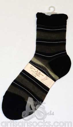 Japanese Silk Lace Striped Mini Crew Socks