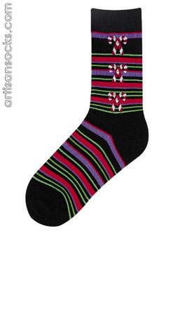 K. Bell Candy Cane Holiday Socks - Striped Cotton Socks