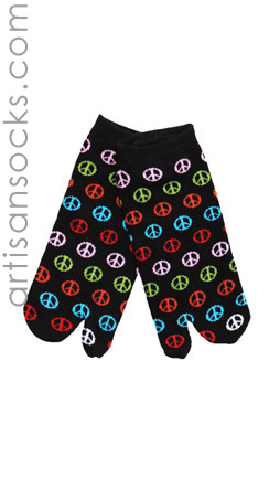 Black Tabi Socks with Multicolor Peace Signs