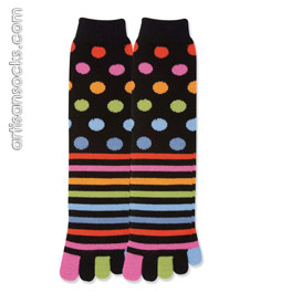 K. Bell Stripes and Dots Toe Socks