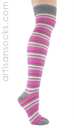 K. Bell Gray & Pink Striped Over The Knee Socks