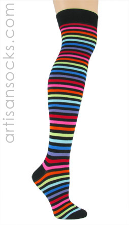 K. Bell Multicolor Stripe on Black Over The Knee Socks