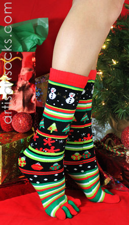 Winter Holiday Christmas Socks - Striped Toe Socks