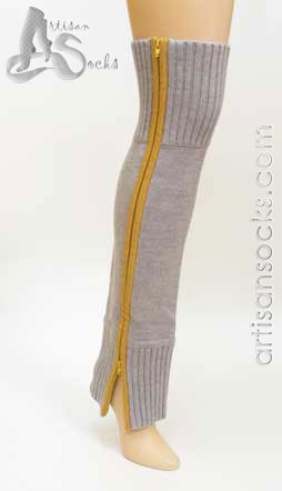 Lara Kazan Lt Grey / Yellow Zipper Wool Knit Leg Warmers