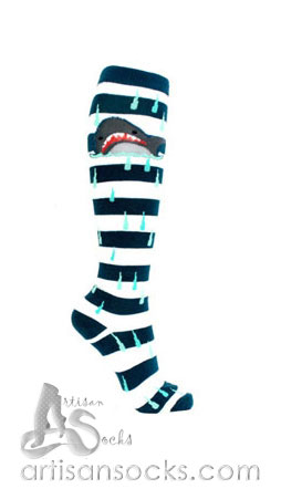 Loungefly CROWDED TEETH SHARK Striped Knee High Socks