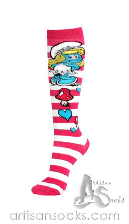 Loungefly SMURFETTE PINK STRIPED Cotton Knee High Socks