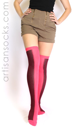 Burgundy and Pink Two Toned Socks