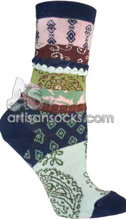 Ozone PATCH FABRIC NAVY BLUE Floral Cotton Crew Socks