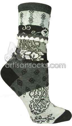 Ozone PATCH FABRIC BLACK Floral Cotton Crew Socks