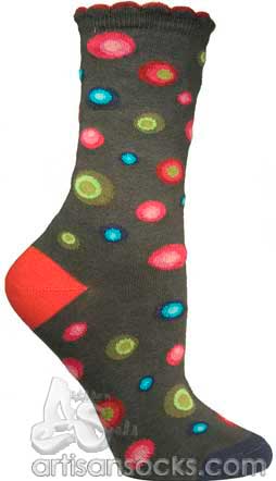 Ozone Dots in Dots Charcoal Dotted Cotton Crew Socks