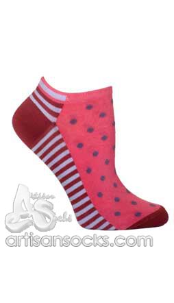 Ozone Dots and Stripes - Rose Cotton No Show Footies