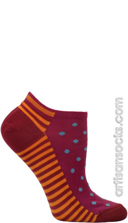Ozone Dots and Stripes - Fuschia Cotton No Show Socks (Footies)