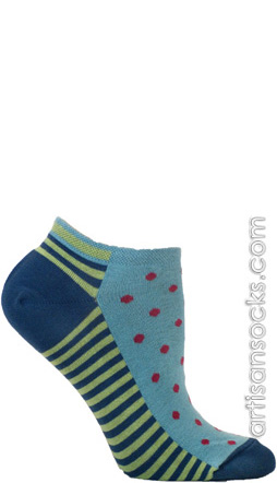 Ozone Dots and Stripes - Turquoise Cotton No Show Socks